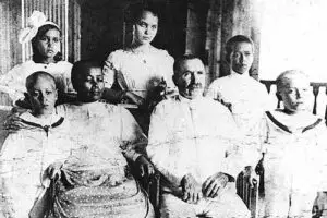Ignacia Butler, back row center, poses with her family in 1912. Her father, Baltazar Bordallo, was from Saucelle, Spain. Her mother, Rita Borja Pangelinan, was from Hågat, Guam. The children, from left, Baltazar Jerome ("BJ"), Delfina, Ignacia, Carlos, and Tomas. Corrections provided by Donna Champion from Clara Mae Champion. Jacqui Champion-McMahon photo.