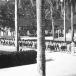 School children drill in front of Dorn Hall each morning. Ekelund collection from the Guam Museum.