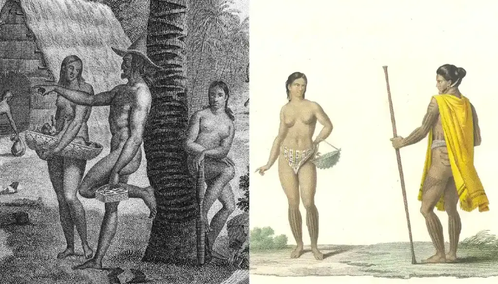 Depictions of Chamorros and Carolinians. Courtesy of the Guam Public Library System.