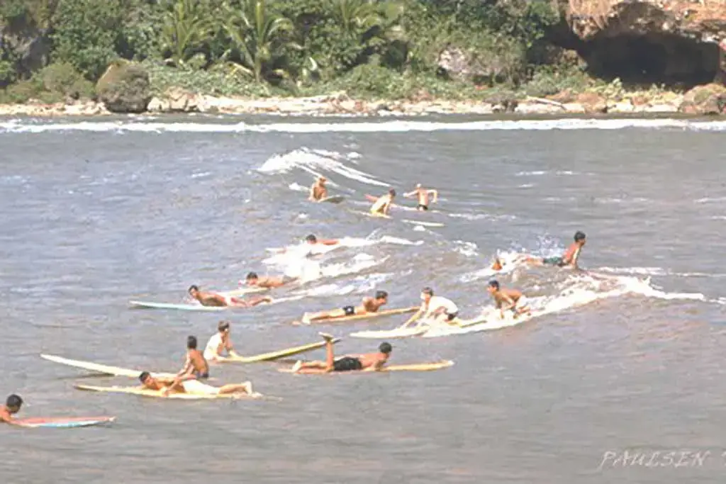 Guam high schools started surf teams and contests like the one the Guam Times Weekly covered in March of 1966 at Talofofo Bay.