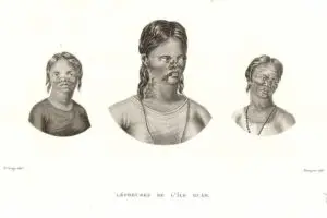 Illustration of lepers on Guam. Guam Public Library System collection.