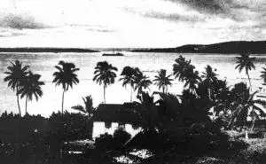 Fort Santiago was one of three forts defending Apra Harbor. Fort Santa Cruz, constructed later, was located at the center of Apra Harbor. Photo courtesy of the Guam Museum.