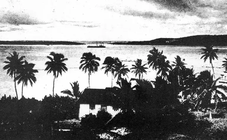 Fort Santiago was one of three forts defending Apra Harbor. Fort Santa Cruz, constructed later, was located at the center of Apra Harbor. Photo courtesy of the Guam Museum.