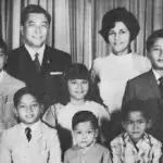 In this 1970 official portrait of Guam's first family, Governor Carlos Camacho and his wife, Lourdes,  pose with their children, from eldest to youngest, Carlos, Felix, Mary, Tomas, Ricardo and Frankie