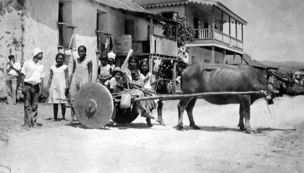 Chamorro Family on the way to the ranch, 1930s. Guam Museum collection.