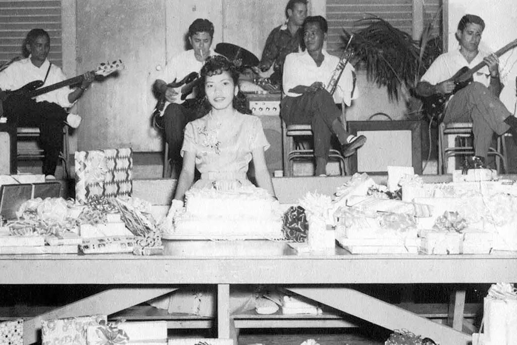 Joaquin "Ding" playing at a birthday party. Forrest Harris photo from the Guam Humanities Council.