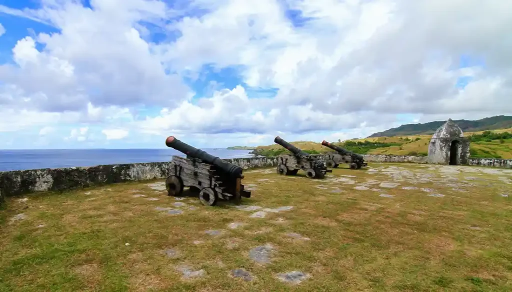 Fort Soledad, the last Spanish fortifications built in the village of Humåtak/Umatac and is located atop a steep bluff. The fort provides a superior view of the village, the bay and the rugged coastline. Burt Sardoma for the Guam Preservation Trust (GPT).
