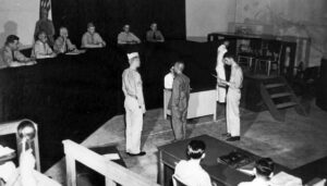 WWII- A Japanese being sentenced for his war crimes. Micronesian Seminar (MicSem) collection.