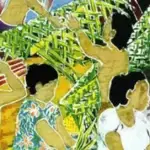 In this batik by Judy Flores, the idea of showing wealth or capability to the bride's family is emphasized through a show of labor and materials. Judy Flores