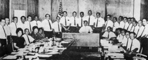 Delegates to the First Constitutional Convention or Guam, shown in one of the final Plenary Sessions. Courtesy of the Department of CHamoru Affairs.