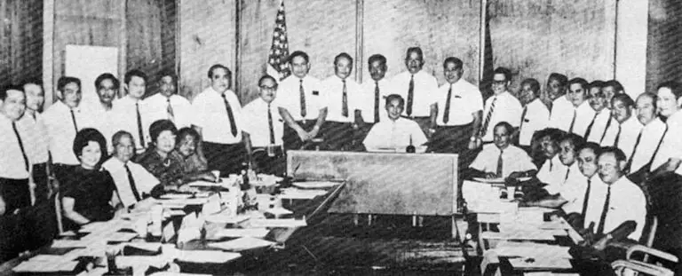 Delegates to the First Constitutional Convention or Guam, shown in one of the final Plenary Sessions. Courtesy of the Department of CHamoru Affairs.