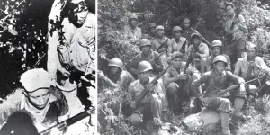 Left photo: Guam Combat Patrol, Joaquin Aguon and Pedro San Nicholas from the Pacific Profile Collection courtesy of the Micronesian Area Research Center (MARC). Right photo: Lon Bulgrin courtesy of Boyd Dixon.