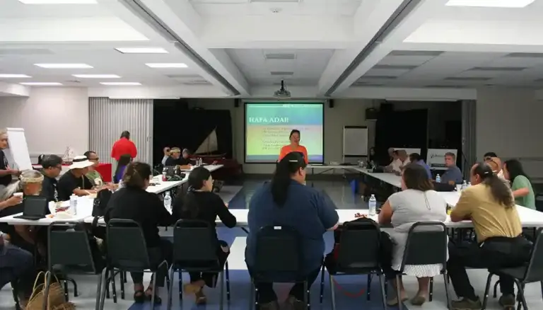 Monica Guzman speaking at the CHamoru Seafaring Lexicon Workshop at the Guam Community College. This is the 3rd CAHA workshop in a series of 4 for 2014 in preparation for the 12th Festival of the Pacific Arts.