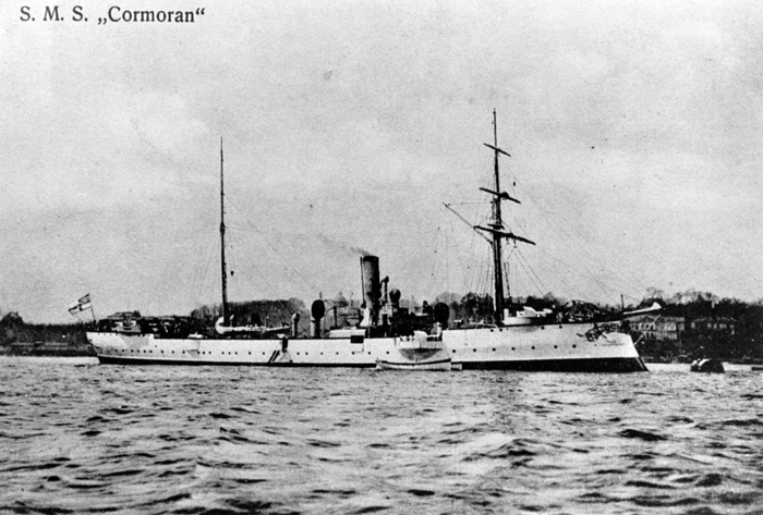 The SMS Cormoran in the waters of Tsingtao, 1914. Photo from the Herbert T. Ward collection courtesy of the Micronesian Area Research Center (MARC).