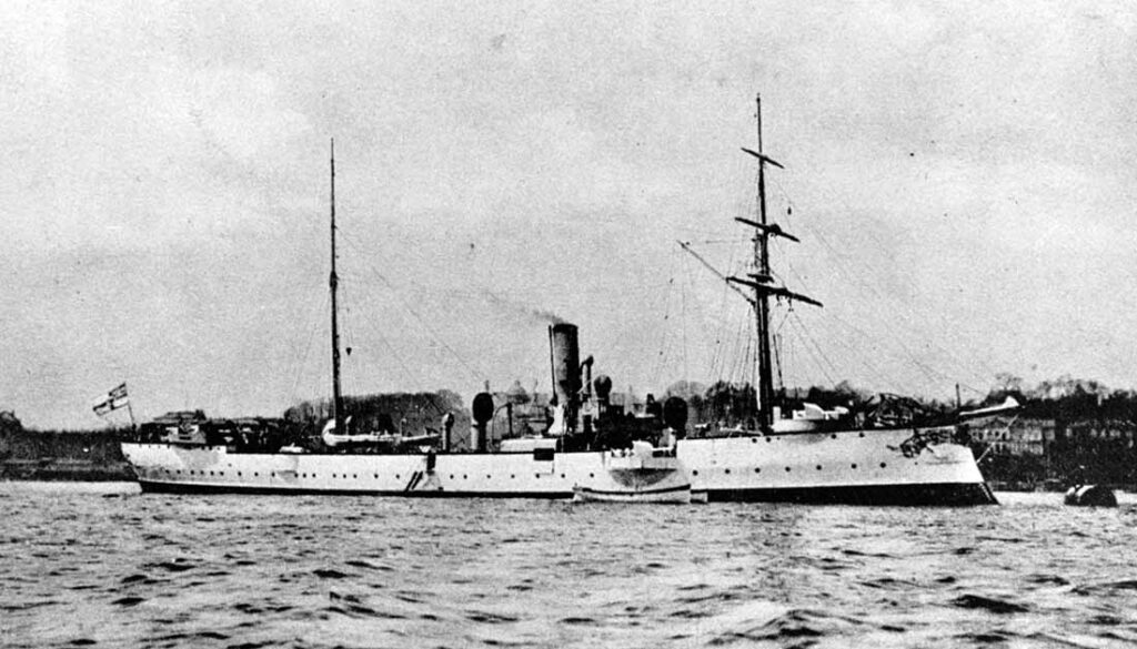The SMS Cormoran I in Tsingtao, 1914. Micronesian Area Research Center (MARC) collection.