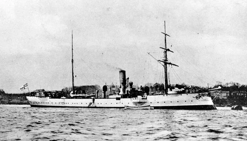 The SMS Cormoran I in Tsingtao, 1914. Micronesian Area Research Center (MARC) collection.