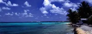 A beach at Funafuti atoll, Tuvalu, on a sunny day, March 2000. Photo by Stefan Lins.