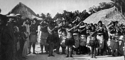 I-Kiribati dancers, photographed by Robert Louis Stevenson c. 1889 and courtesy of Jane Resture.