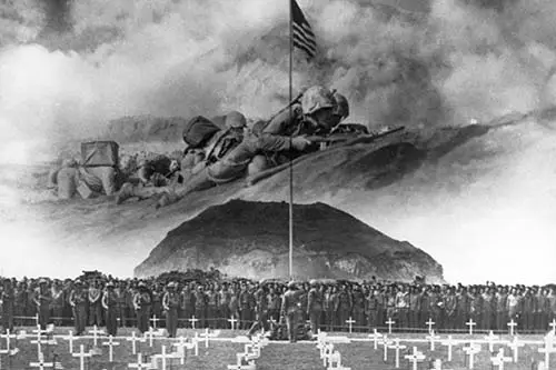 Photo Montage of Fifth Marine Division Cemetery on Iwo Jima