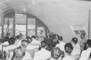 Gov. Pownall addresses the Guam Congress, 1947. Photo courtesy of the Department of Chamorro Affairs.