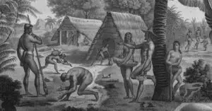 Ancient CHamoru Society - Guampedia A village scene depicts the difference in caste through body language and building structures. Also illustrated is the lack of body coverings as being unnecessary. Bachelor’s houses were houses for young CHamoru/Chamorro men in the Mariana Islands from ancient times until the late 1600s. A village scene of the Ancient CHamorus illustrated by JA Pellion from Freycinet’s Voyage Autour de Monde, Paris, 1824. Guam Public Library System