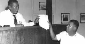 The Island Courts with Judge Jose C. Manibusan, Agana (Hagåtña), 21 June 1947. Micronesian Area Research Center (MARC), University of Guam.