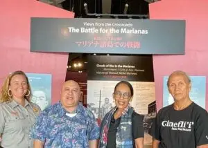 Marianas Storytelling Program at American Memorial Park with (from left to right) Ranger Brooke Nevitt, NMI Humanities Council Board Member Dr. Lawrence F. Camacho, Guampedia Managing Director Rita P. Nauta, and Department of Parks and Recreation Historian Anthony "Malia" Ramirez.