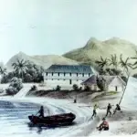 Spanish Governor's Humåtak (Umatac) Palace, 1830s. Illustration by Louis de Sainson.